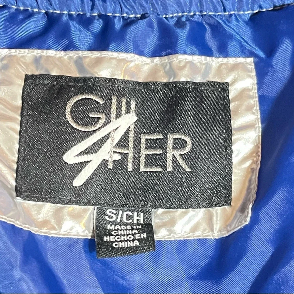 New York Giants Metallic Silver Blue Puffer‎ Bomber Jacket Small